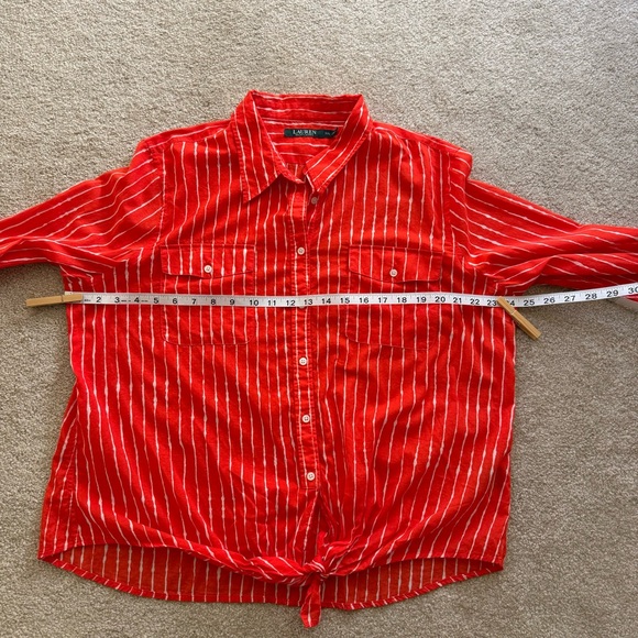 ⬇️LAUREN Ralph Lauren Women’s Long Sleeve Blouse XXL Scarlet Sun & White Stripes - Picture 13 of 13